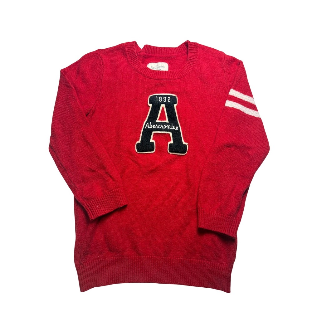 VTG Abercrombie & Fitch Girls Red Varsity Letterman Sweater S Rabbithair blend